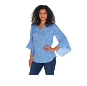 NWT Belle By Kim Gravel Flutter Sleeve V-neck Blouse Small Pink A350522